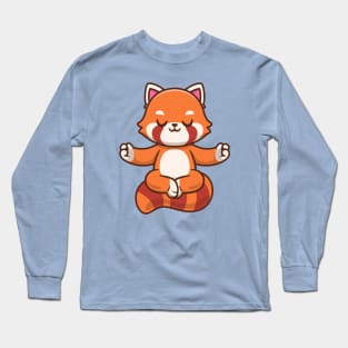 Cute Red Panda Meditating Yoga Cartoon Long Sleeve T-Shirt